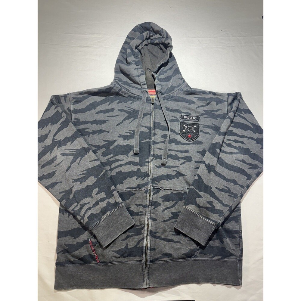 Fox Racing Y2K Hoodie/Jacket Mens XL Gray Camo Fox Logo Patches Motocross